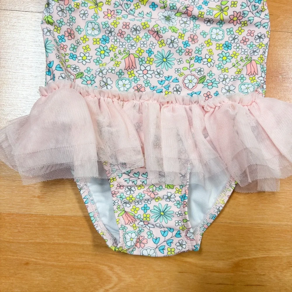 Circo Light Pink & Turquoise Floral Tutu One Piece Swimsuit Toddler Size 18M